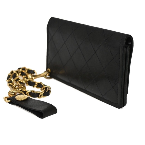 CHANEL CC Logo chain Matelasse Bifold Wallet Purse Leather Black France 79RF104 - Picture 3 of 5